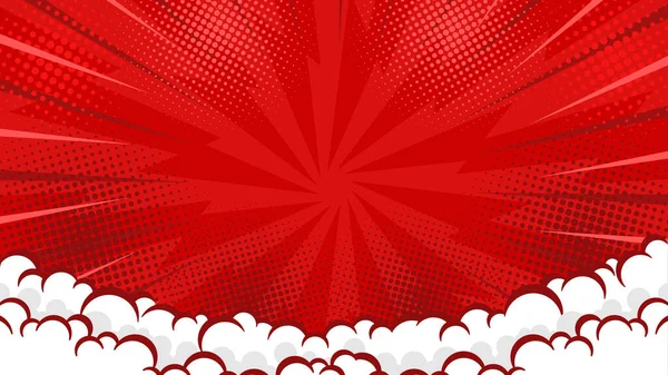 Red comic abstrack background pop art book or poster background with halftone and cloud effect