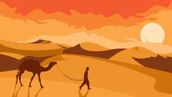 Desert Landscape Man Camel Desert Wallpaper — 图库矢量图片