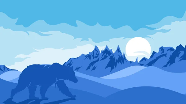 Hand drawn flat winter landscape illustration, iceberg and polar bear silhouette wallpaper