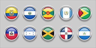 America Continent Flags Set Collection 3D round flag, badge flag, Ecuador, El Salvador, Grenada, Guatemala, Guyana, Haiti, Honduras, Jamaica, Republic, Dominica, Nicaragua