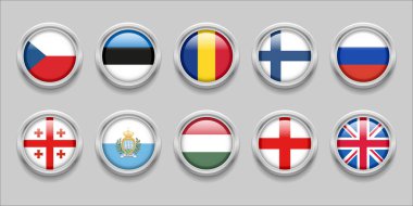 Europe Round Flags Set Collection 3D round flag, badge flag, Cekoslowakia, Estonia, Romania, finland, Russia, Georgia, San Marino, Hungaria, England, great britain