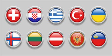 Europe Round Flags Set Collection 3D round flag, badge flag, Faroe Islands, Switzerland, Croatia, Turkey, Latvia, Ukraine, Liechtenstein, Lithuania, Greece, Montenegro