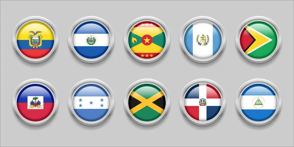 America Continent Flags Set Collection 3D round flag, badge flag, Ecuador, El Salvador, Grenada, Guatemala, Guyana, Haiti, Honduras, Jamaica, Republic, Dominica, Nicaragua