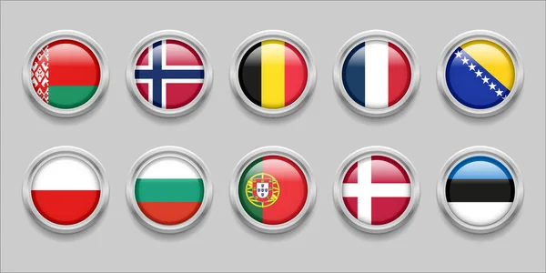 Europe Flags Set Collection Flag Badge Flag Belarus Norway Belgium — ストックベクタ