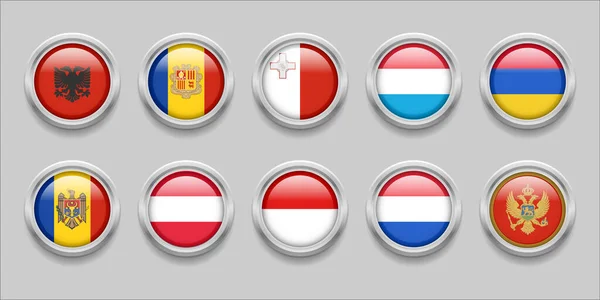 Europe Flags Set Collection Flag Badge Flag Albania Luxembourg Andorra — ストックベクタ