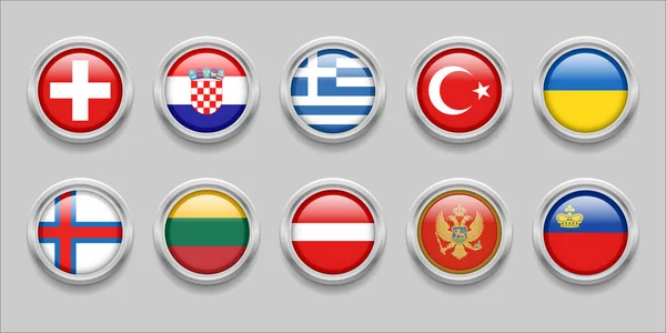 Συλλογή Στρογγυλής Σημαίας Σημαία Σήματος Νήσοι Φερόε Ελβετία Κροατία Τουρκία — Διανυσματικό Αρχείο