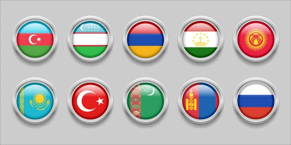 North Asia Flags Set Collection Flag Badge Flag Tajikistan Uzbekistan — Vector de stock