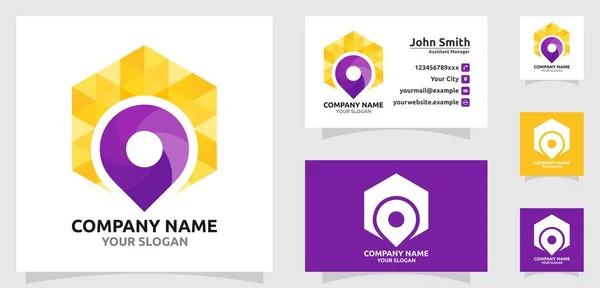 GPS location and hexagonal geometric logo vector