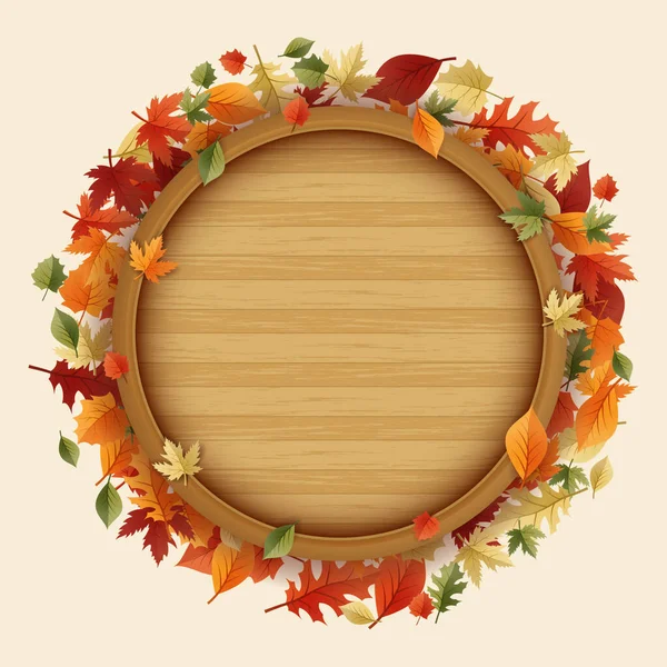 Autumn Background Leaves Wooden Table Thanksgiving Frame Template Background Vector — Image vectorielle