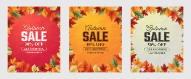 Autumn Sale Background, set of abstract backgrounds with leave frame, autumn sale, banner, posters, cover design templates, social media wallpaper stories