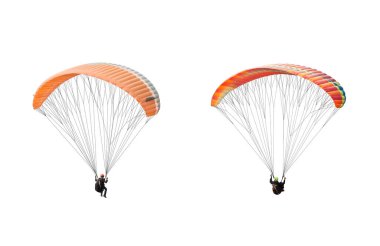 collection Bright colorful parachute on white background, isolated. Concept of extreme sport, taking adventure challenge.