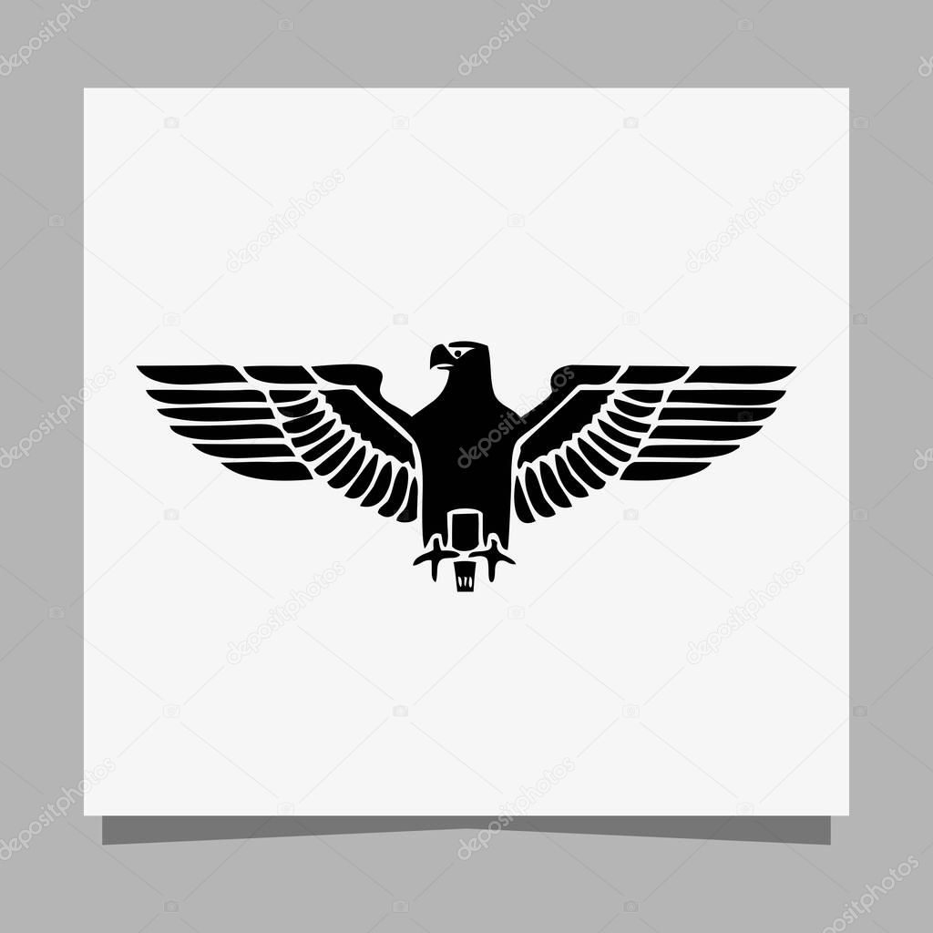 Vector illustration of a black eagle on white paper which is perfect for logos, business cards, emblems and icons