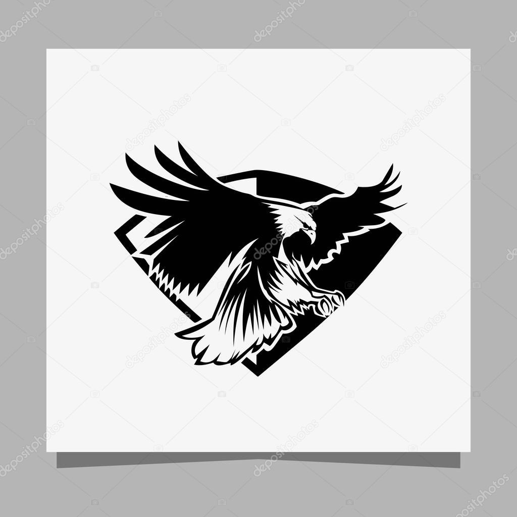 Vector illustration of a black eagle on white paper which is perfect for logos, business cards, emblem and icons