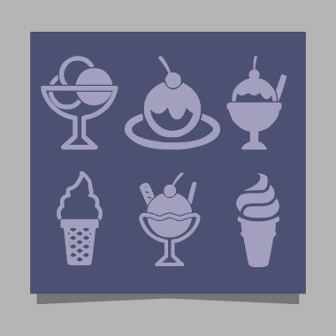 Ice cream icons of various shapes drawn on paper are perfect for depicting something sweet related to ice cream in flyers, logos, banners and others.