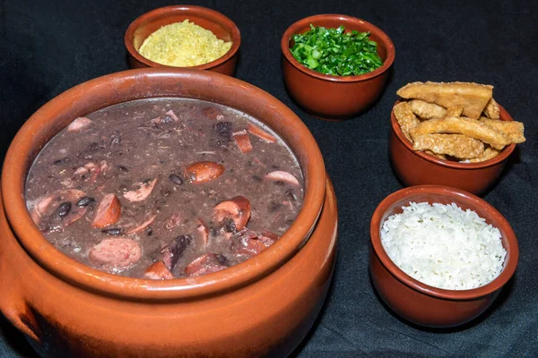 Delicious Feijoada Bowl Side Dishes Brazilian Typical Cuisine Made Black — Fotografia de Stock