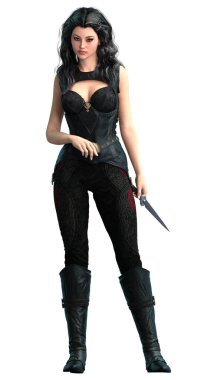 Fantasy woman in black with dagger