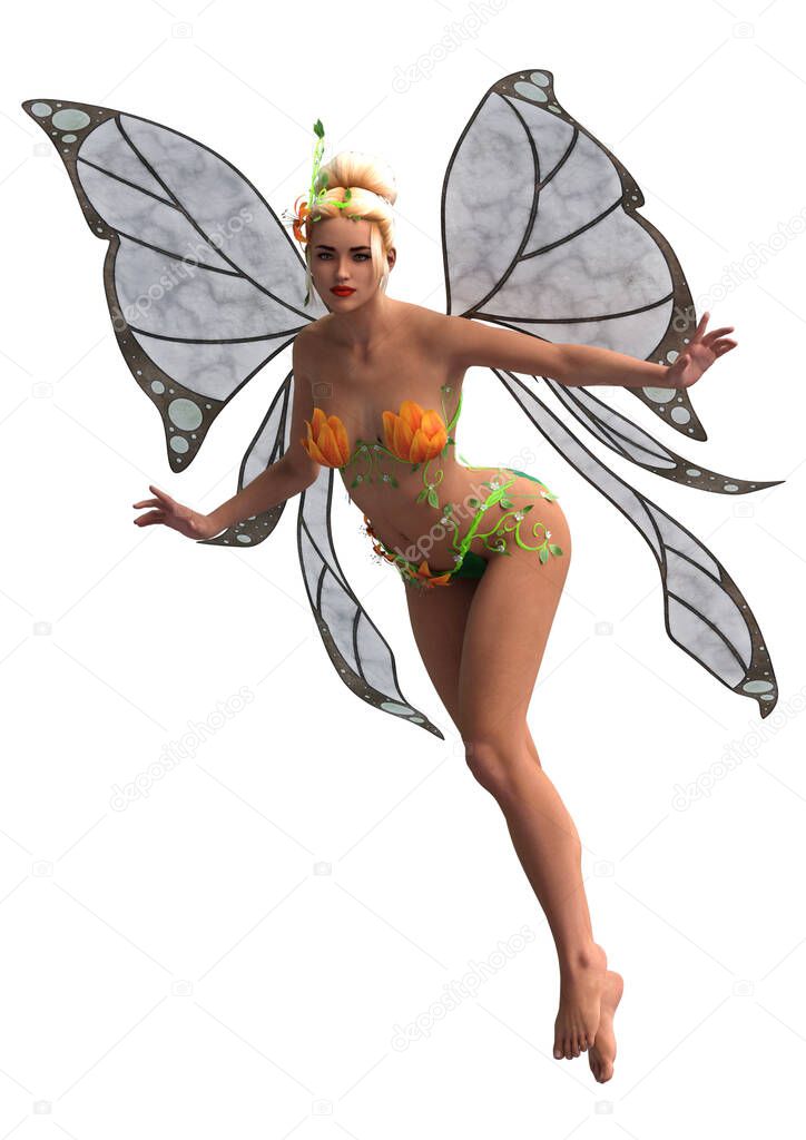 3d render of a beautiful fairy isolated on white background