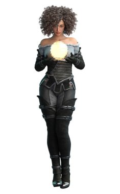 Woman with magic orb 3D render