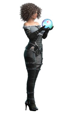 Woman with magic orb 3D render