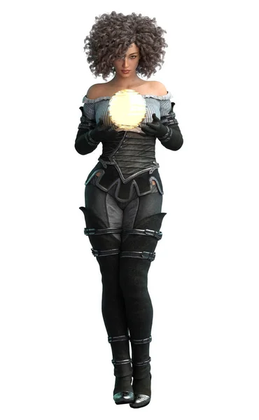 Woman with magic orb 3D render