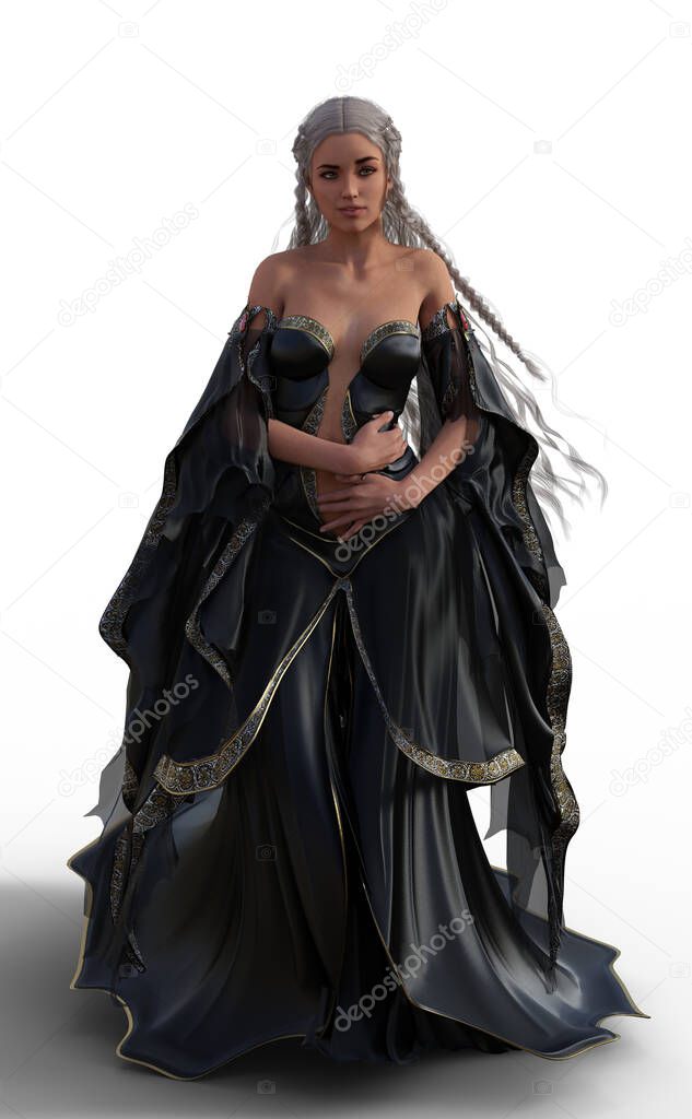 Black ballgown woman 3D render