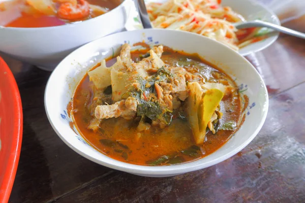 Thais Eten Groene Curry Met Kip Een Kom Smaak Pittig — Stockfoto