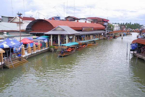 Marché Flottant Amphawa Restaurants Bateaux Thaïlande — Photo