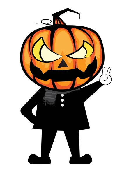 Vector Hombre Dibujos Animados Con Calabaza Diablo Halloween — Vector de stock