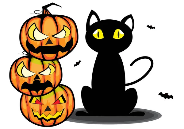 Rajzfilm Vektor Halloween Ördög Tök Fej Mellett Egy Fekete Macska — Stock Vector