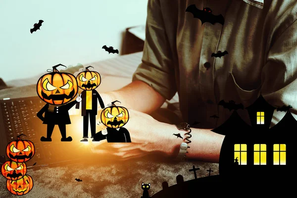 Dia Relaxante Casa Com Desenhos Animados Halloween Devil Pumpkin Castle — Fotografia de Stock