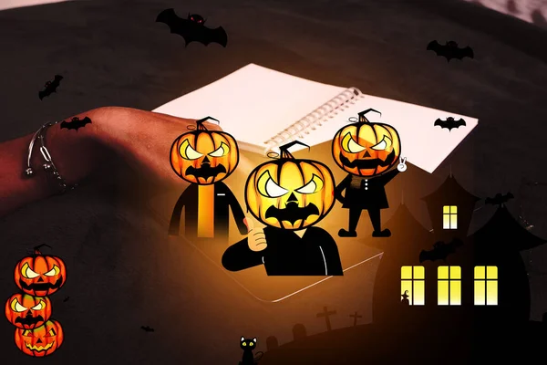 Dia Relaxante Casa Com Desenhos Animados Halloween Devil Pumpkin Castle — Fotografia de Stock