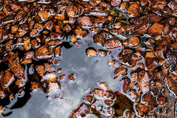 Cáscaras Coco Picadas Empapadas Agua Para Prepararse Para Uso Como — Foto de Stock