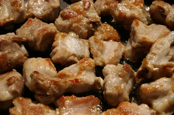 Close Pork Bone Fried Cooking Pan Garlic — Foto Stock