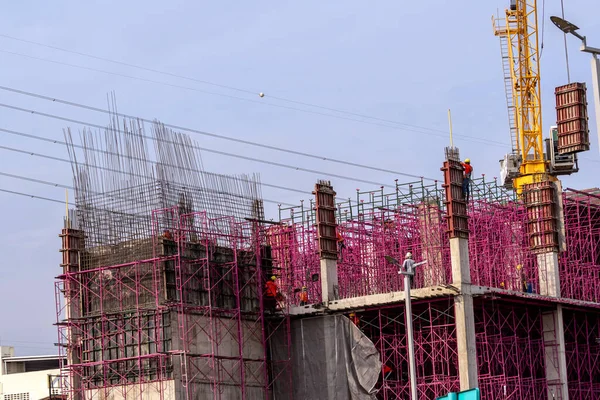 Pink Scaffolding Building Construction — Stok fotoğraf