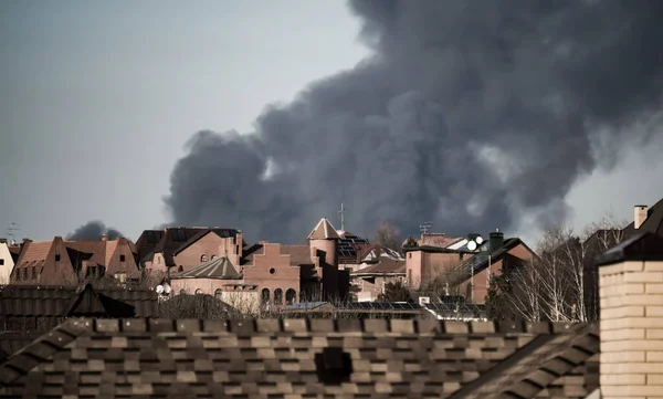 Fire Smoke Exploding Military Equipment Missile Strike Ukraine Military Escalation — Photo