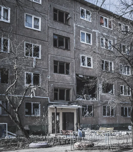 Panel Residential Building Hit Artillery Shell Ukraine Military Escalation Hostilities — Photo