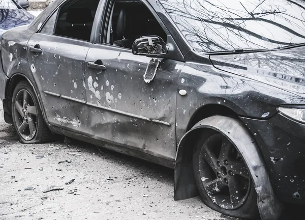 Car Damaged Artillery Shelling Ukraine City Center — Photo