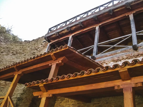 Structure Classique Bois Tuiles Anciennes Appliquées Dans Construction Ancien Temple — Photo