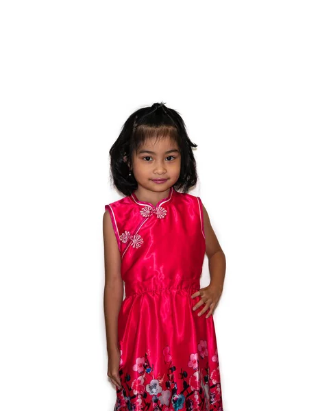 Portrait Little Asian Beautiful Confest Girl Isolated White Background Stok Gambar