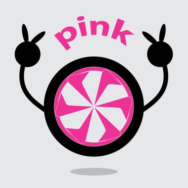 graphic design illustration of pink wheel rim character. can be used for education or automotive products.