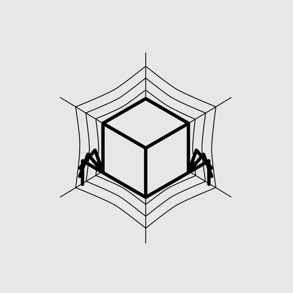 Vector Logo Design Cube Shape Spider Its Web Can Used — Vetor de Stock