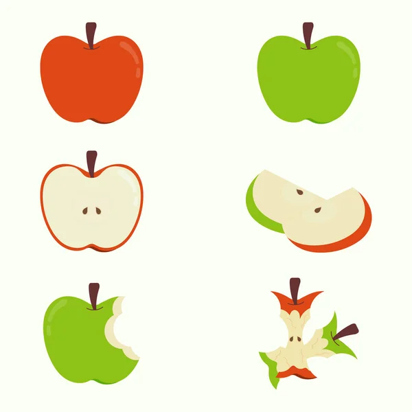 Varias Formas Manzanas Rojas Verdes Dibujado Mano Todo Medio Rebanadas — Archivo Imágenes Vectoriales