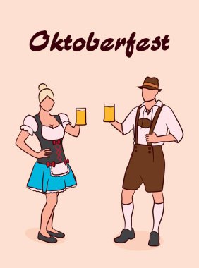  Bavyeralı çift. Oktoberfest. Vektör tasarımı