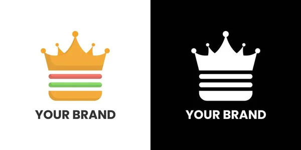 Burger Food King Korona Królowej Minimalistyczne Logo Design Brand Identity — Wektor stockowy