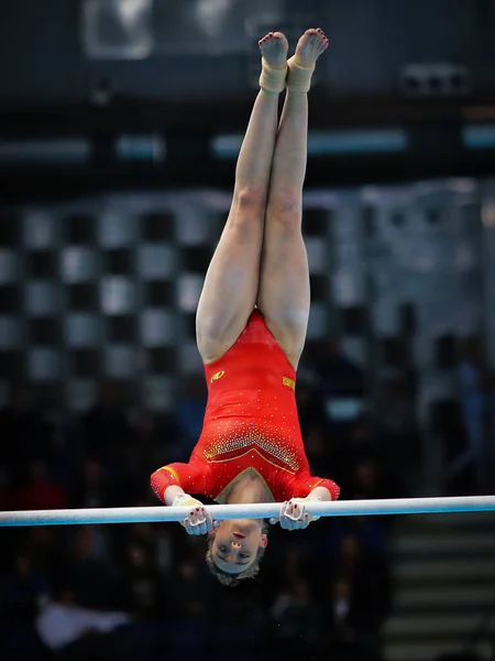 Szczecin Polen April 2019 Spanska Gymnasten Cintia Rodriguez Tävlar Ojämna — Stockfoto