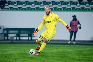 Wolfsburg, Almanya, 12 Aralık 2019: Jessy Moulin Saint-Etienne kalecisi Vfl Wolfsburg ile As Saint-Etienne arasındaki Uefa Avrupa Ligi maçı sırasında görev başında