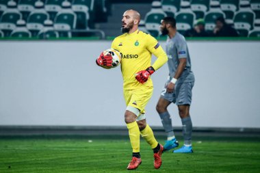 Wolfsburg, Almanya, 12 Aralık 2019: VfL Wolfsburg ve AS Saint-Etienne arasındaki UEFA Avrupa Ligi maçı sırasında AS Saint-Etienne 'in Jessy Moulin kalecisi