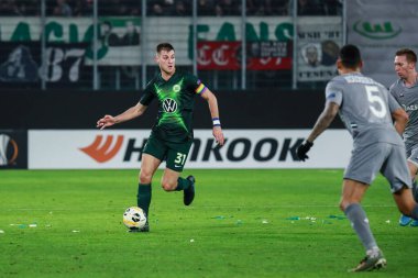 Wolfsburg, Germany, December 12, 2019:Robin Knoche of VfL Wolfsburg in action during the UEFA Europa League match between VfL Wolfsburg and AS Saint-Etienne at Volkswagen Arena in Wolfsburg
