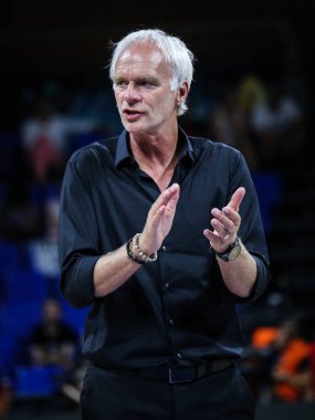 İspanya, Tenerife, 29 Eylül 2018: Belçika teknik direktörü Pierre Cornia, İspanya 'da düzenlenen FIBA Dünya Basketbol Kupası 2018.