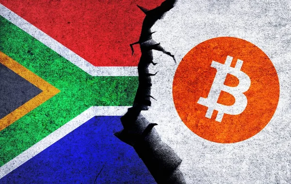 Bitcoin South Africa Flag Wall Crack South Africa Bitcoin Banned — Foto de Stock